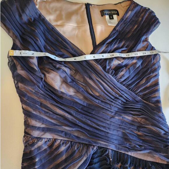 Tadashi Shoji Gown V Neck Cap Sleeve Maxi Formal Navy Blue Size 6 - Picture 4 of 10
